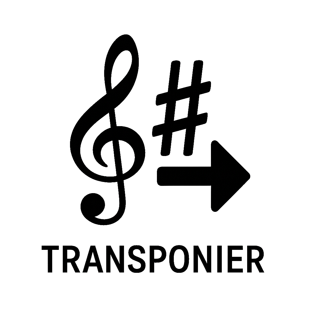 Symbolgrafik mit Notenschlüssel, Kreuz und Pfeil nach rechts – ideal für transponier